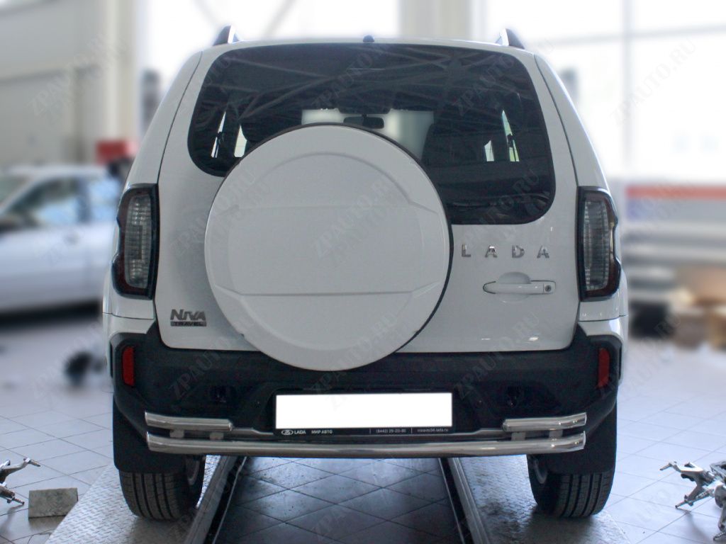 Защита заднего бампера  двойная d-53+43 для автомобиля Lada Niva Travel 2020-наст.вр. арт. NVT_3, 
Технотек