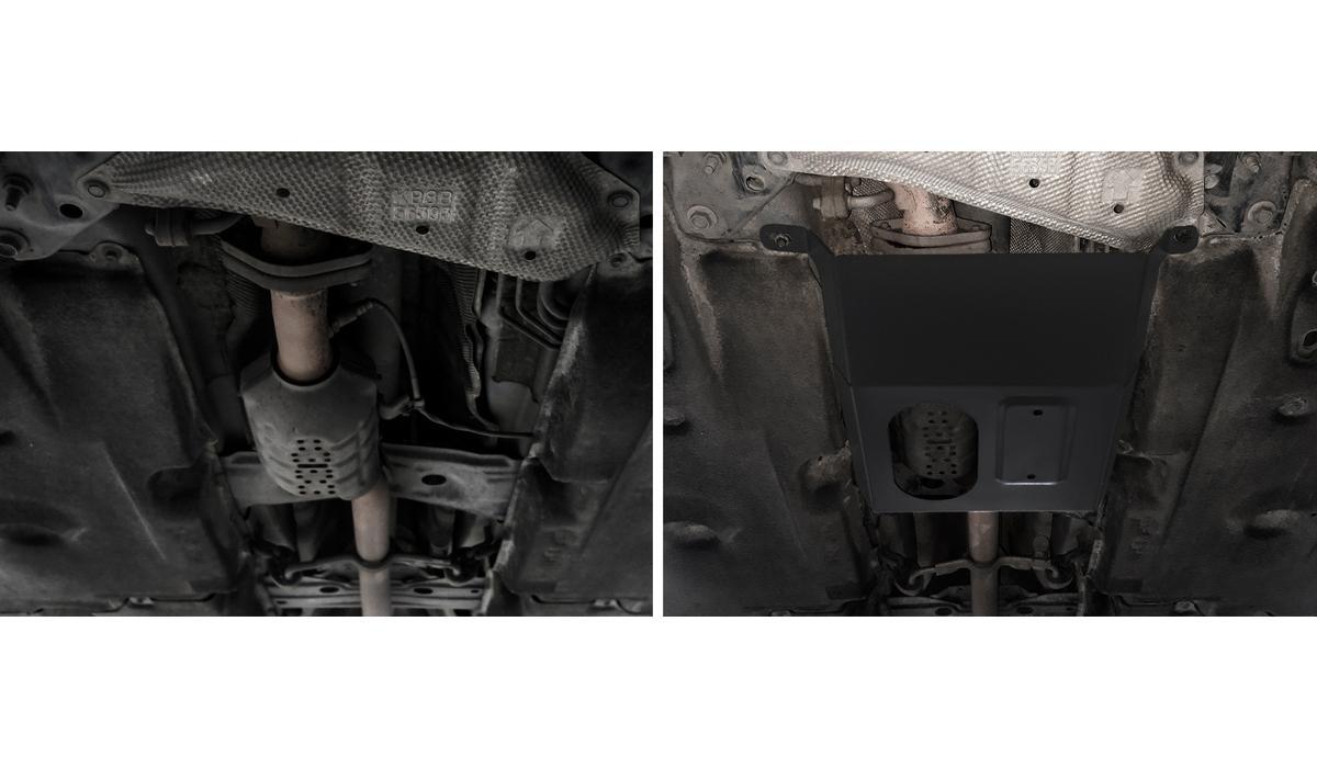 Защита кислородного датчика АвтоБроня для Mazda CX-5 II (V - 2.0; 2.5) 2017-н.в., штампованная, сталь 1.8 мм, без крепежа, 1.03824.1