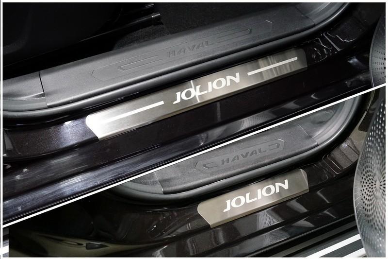 Накладки на пороги (лист шлифованный надпись Jolion) 4шт для автомобиля HAVAL Jolion (1,5 л., 2WD) 2021- TCC Тюнинг арт. HAVJOL21-11