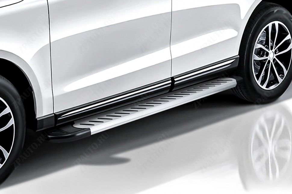 Пороги алюминиевые "Prestige Silver" 2000 серебристые Volkswagen Amarok (2016-2022) , Slitkoff, арт. AL-VWAM16-08