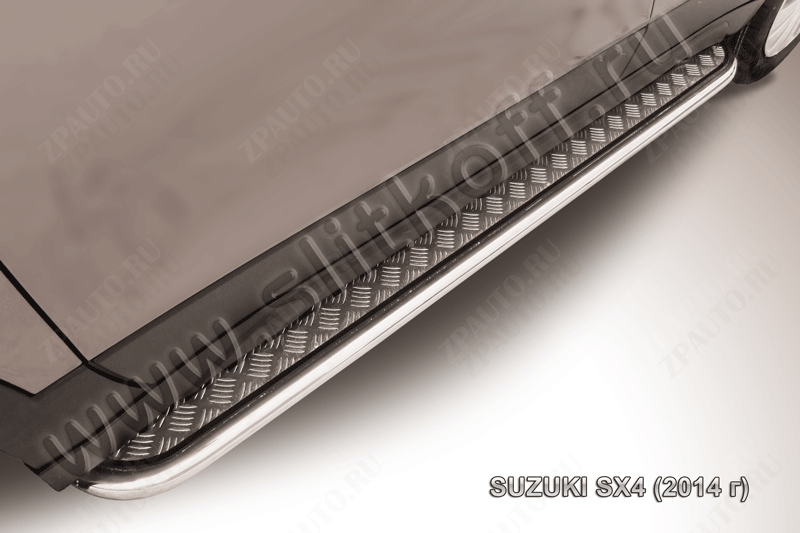 Защита порогов d42 с листом усиленная Suzuki SX-4 (2013-2016) Black Edition, Slitkoff, арт. SSX4-14-006BE
