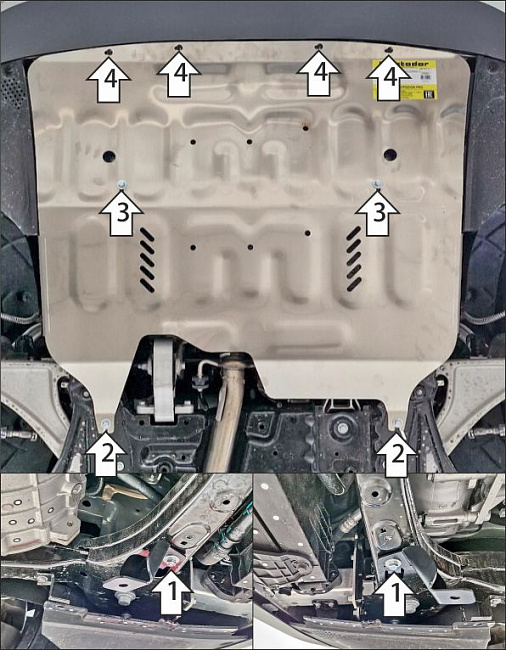 Защита алюминиевая Мотодор (Двигатель, Электроусилитель руля, Передний электромотор, Радиатор), 4 мм,  Li L6  2024- арт. 349901