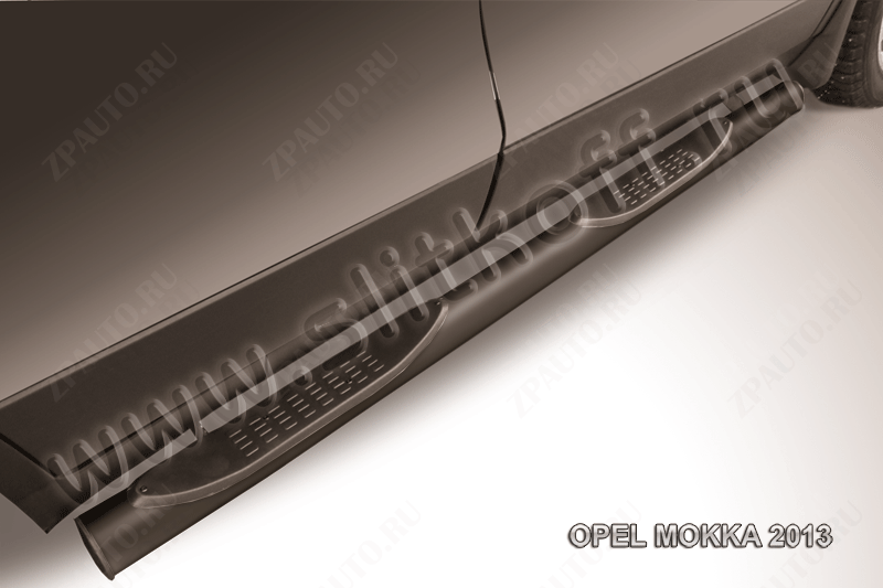 Защита порогов d76 с проступями черная Opel Mokka (2012-2016) , Slitkoff, арт. OPMOK13-006B
