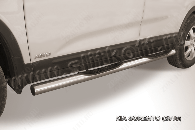 Защита порогов d76 с проступями Kia Sorento (2009-2012) Black Edition, Slitkoff, арт. KS10-006BE