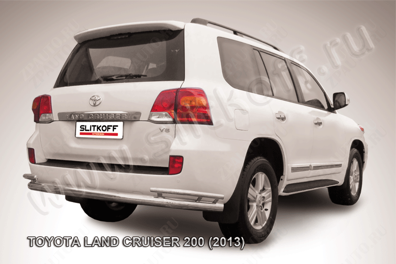 Защита заднего бампера d76+d42 двойная Toyota Land Cruiser 200 (2013-2015) Black Edition, Slitkoff, арт. TLC2-13-015BE