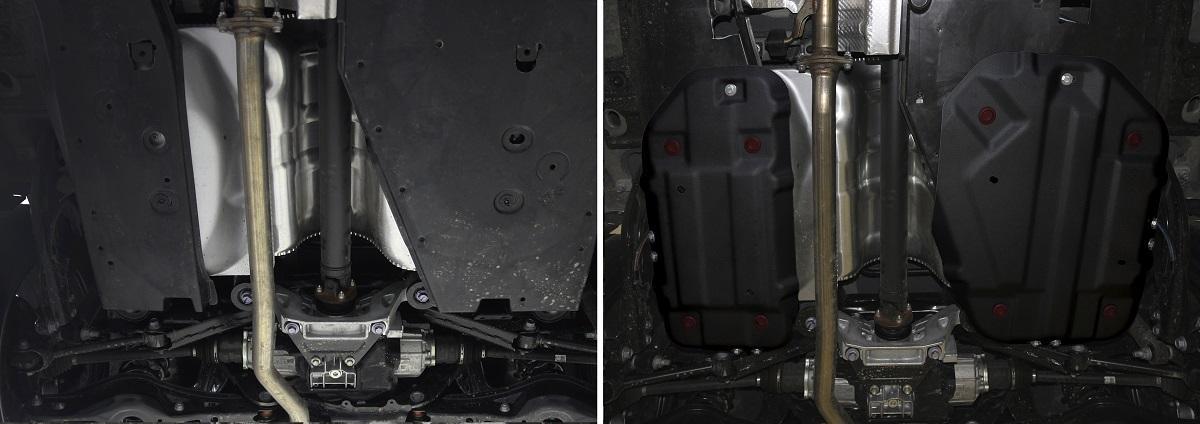 Защита топливного бака АвтоБроня для Toyota RAV4 XA50 (V - 2.0; 2.5) 2019-н.в., штампованная, сталь 1.5 мм, 2 части, с крепежом, 111.09535.1