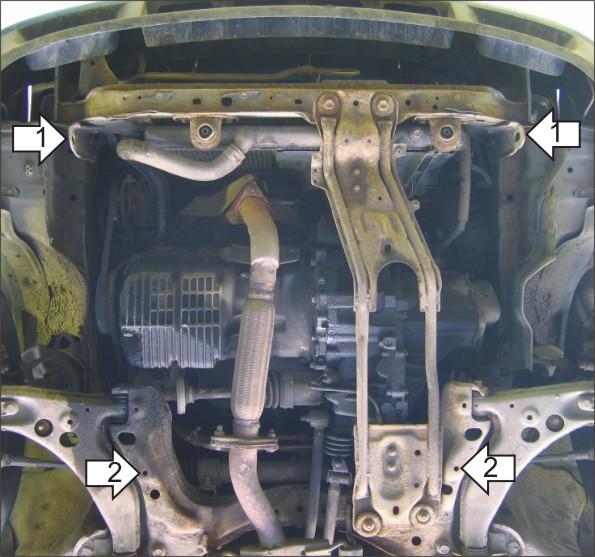 Защита стальная Мотодор (Двигатель, Коробка переключения передач), 2 мм, Сталь для Mazda 323 IV 1989-1994 арт. 01103
