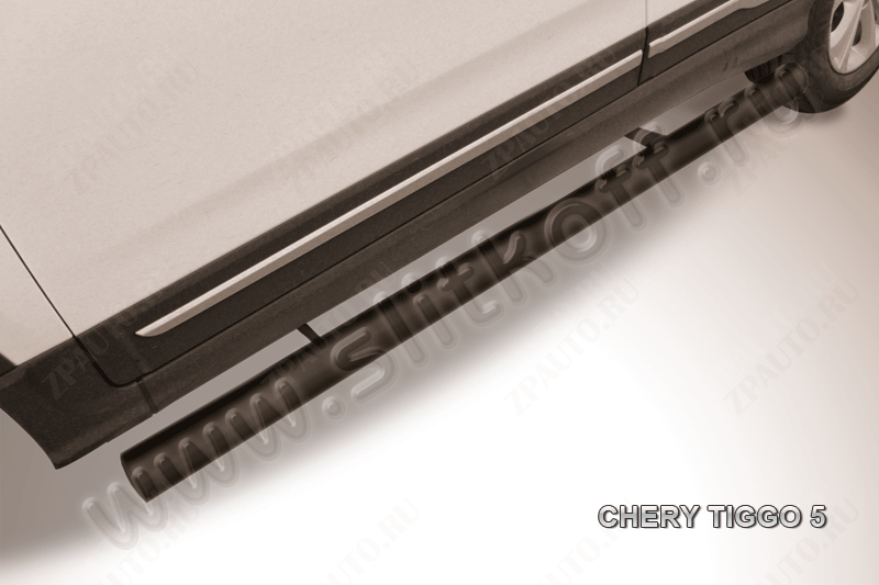 Защита порогов d76 черная Chery Tiggo 5 (2014-2016) , Slitkoff, арт. CT5-006B