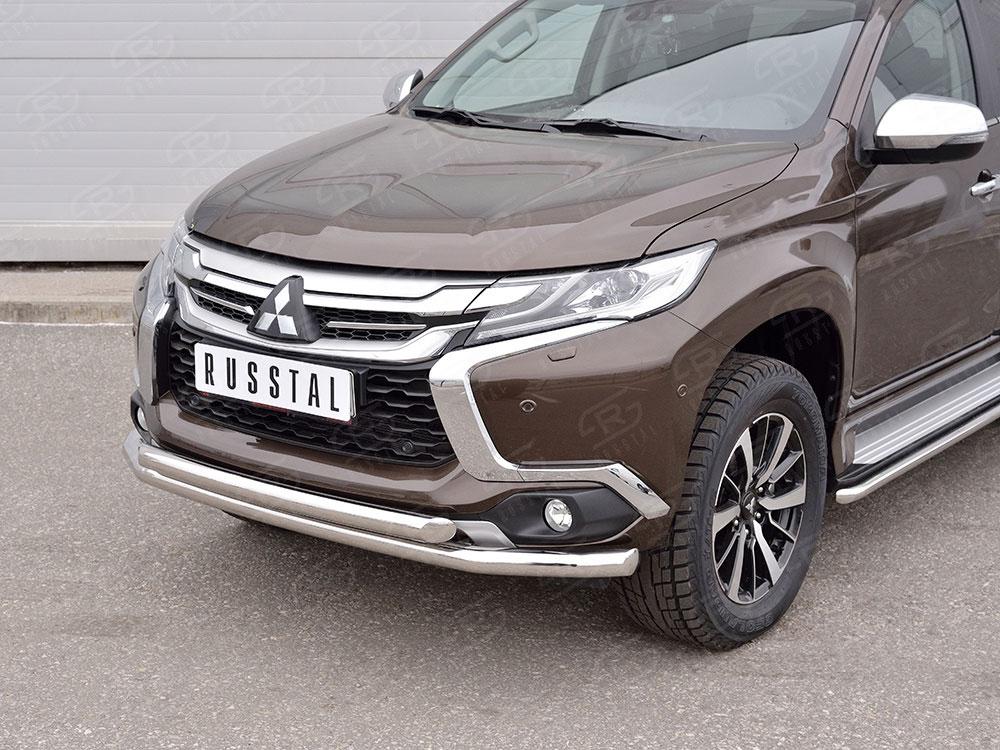 Защита переднего бампера d57/57 для Mitsubishi Pajero Sport 2016, Slitkoff MPJSZ-002484