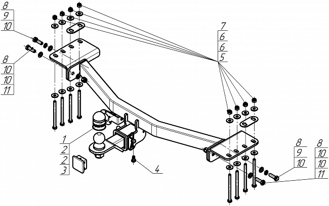 Фаркоп KGM Rexton 2023-, тип шара E, MOTODOR, арт. 92806-E