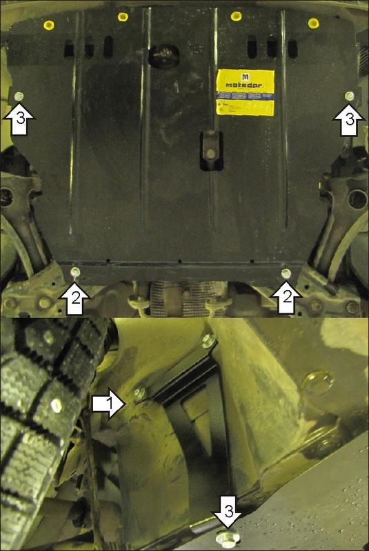 Защита стальная Мотодор (Двигатель, Коробка переключения передач), 2 мм, Сталь для Smart Forfour 2004-2006 арт. 05502