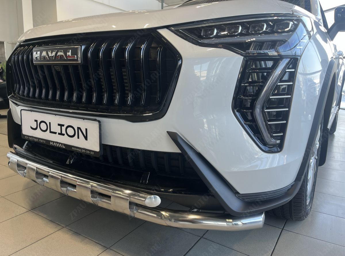 Защита переднего бампера двойная с перемычками для автомобиля Haval Jolion 2024 арт. HVJ.24.75