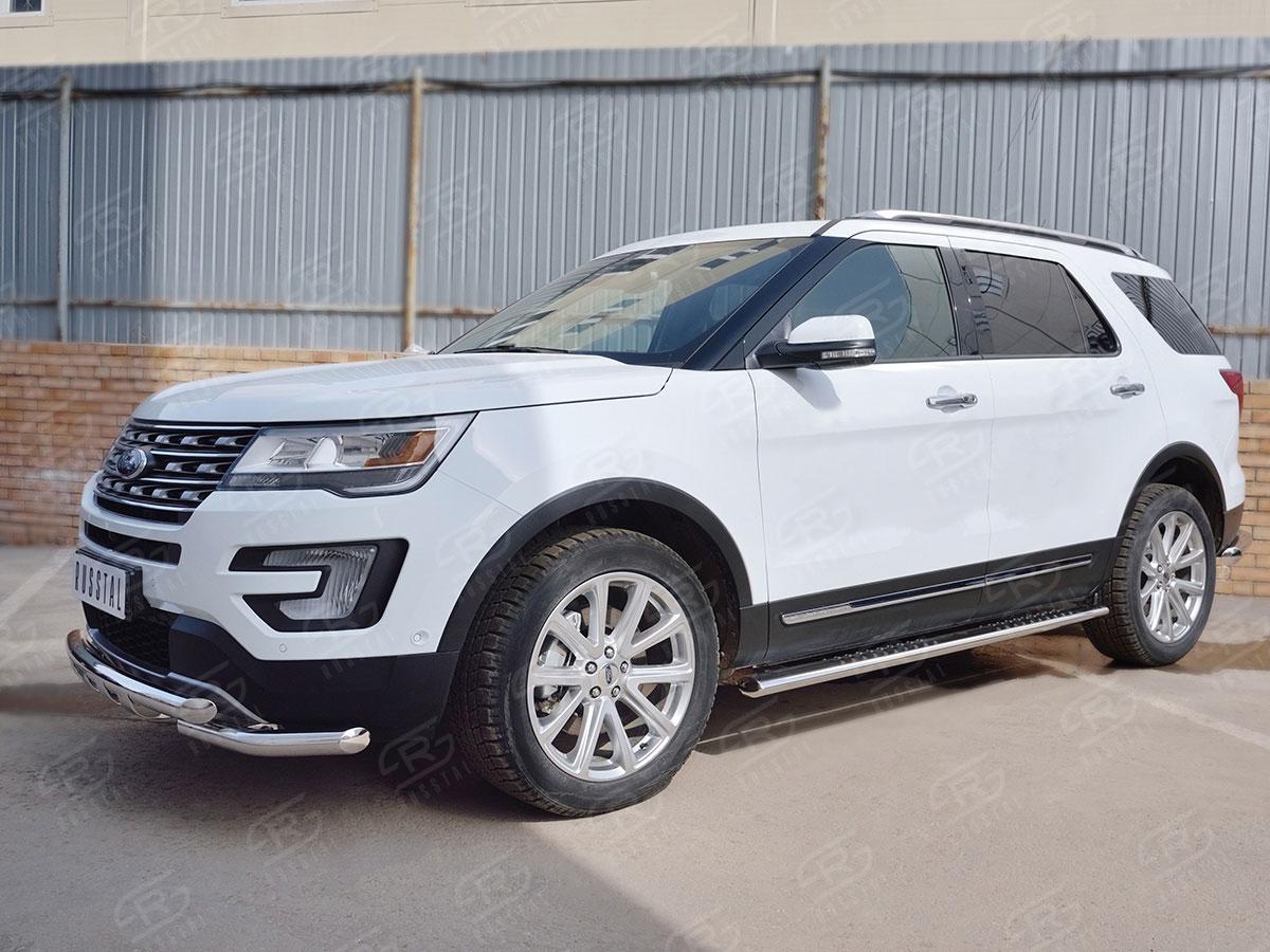 Защита переднего бампера d57/57 уголки с клыками для Ford Explorer 2015, Slitkoff FEZ-002656