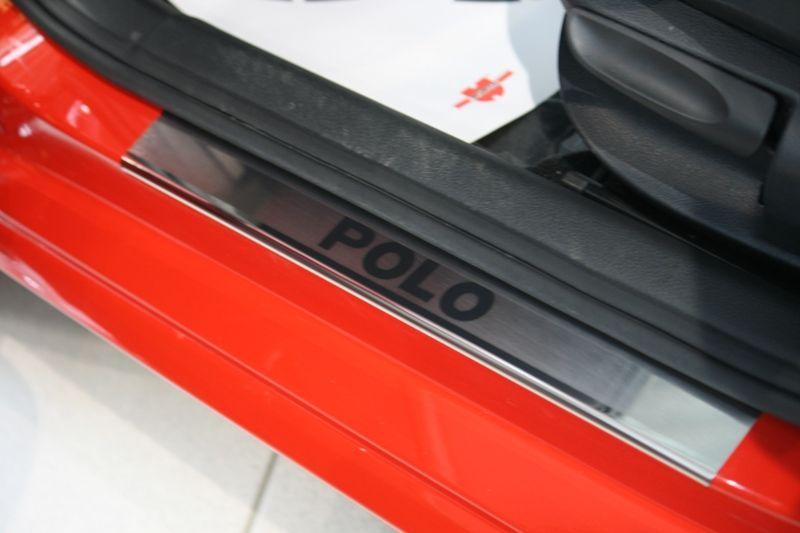 Накладки на внутренние пороги с логотипом на металл для Volkswagen Polo 5D 2009, Союз-96 VWPL.31.3053
