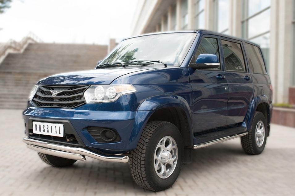 Защита переднего бампера d57 волна d75х42 для UAZ Patriot 2014, Slitkoff UPZ-002064