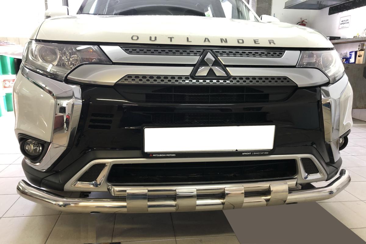 Защита переднего бампера двойная с перемычками для автомобиля Mitsubishi Outlander 2019, Россия MSO.19.75