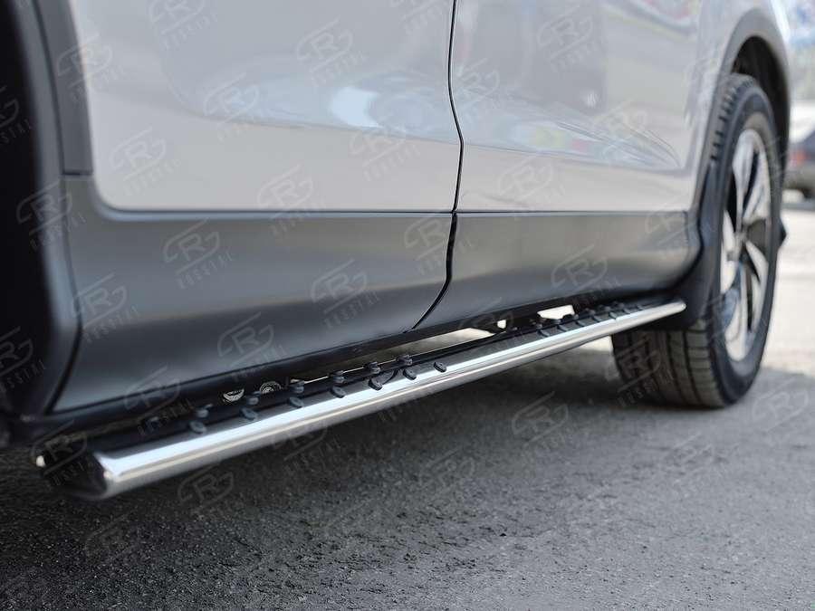 Пороги труба d75х42 овал с проступью Honda CR-V 2015 2.0, Slitkoff HCRO-002223