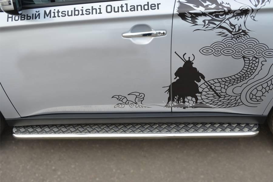 Пороги труба d42 с листом для Mitsubishi Outlander 2012, Руссталь MRT-001055