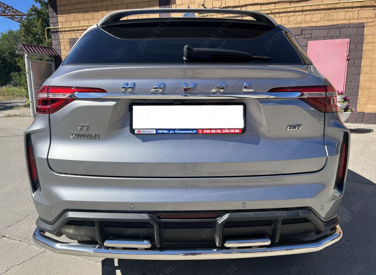 Защита заднего бампера угловая большая двойная для автомобиля HAVAL F7 2022 Рестрайлинг арт. GWF7.22.22