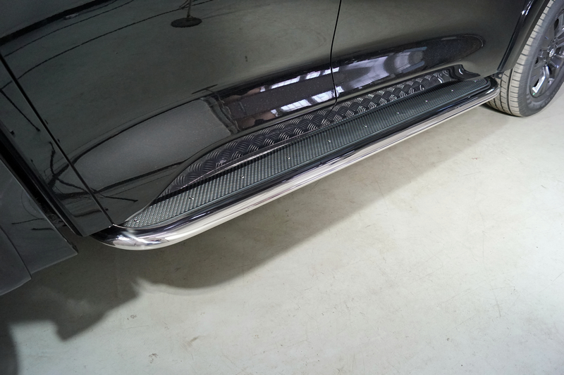 Пороги с площадкой (нерж. лист) 75х42 мм для автомобиля Great Wall POER 2.0TD 4WD 2021- арт. GRWALPOER21-10