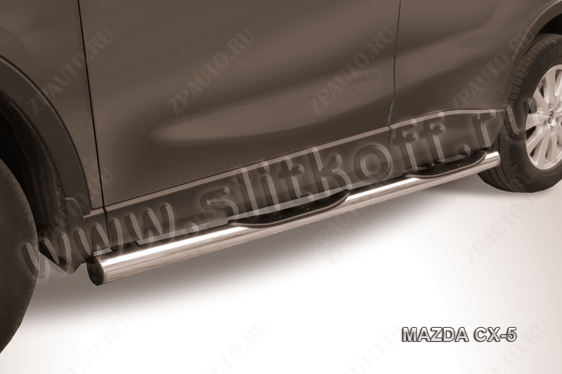 Защита порогов d76 с проступями Mazda CX-5 (2011-2017) Black Edition, Slitkoff, арт. MZCX5-003BE