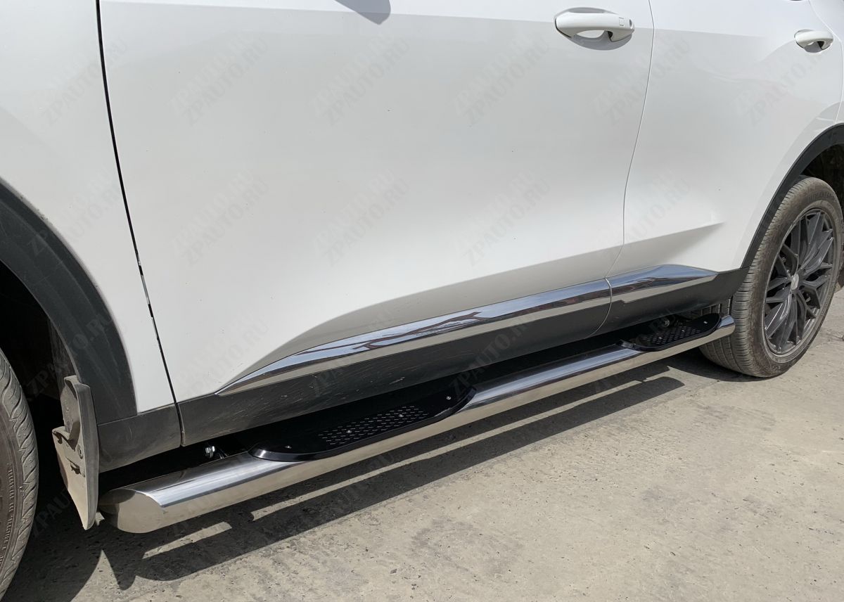 Пороги труба с проступью для автомобиля HAVAL F7 2022 Рестрайлинг арт. GWF7.22.93