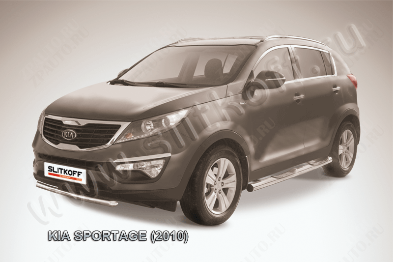 Защита переднего бампера d57 короткая Kia Sportage (2010-2016) Black Edition, Slitkoff, арт. KSP010-007BE