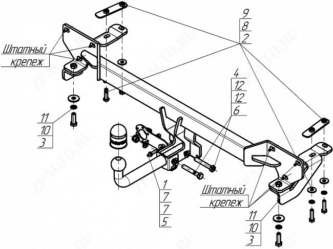 Фаркоп GAC GS4 2024-, тип шара A, MOTODOR, арт. 97807-А