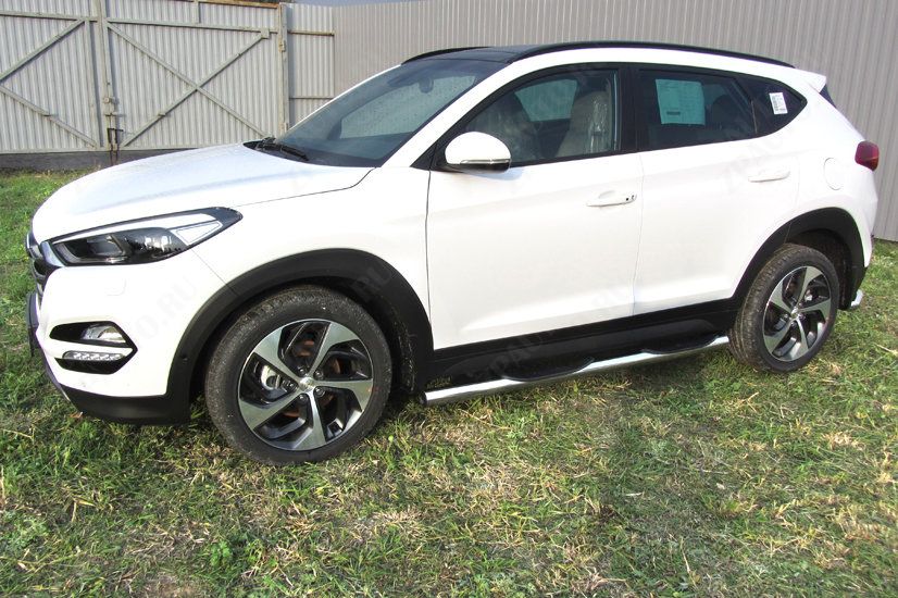 Защита порогов d76 с проступями Hyundai Tucson 4WD (2015-2018) , Slitkoff, арт. HT4WD15006