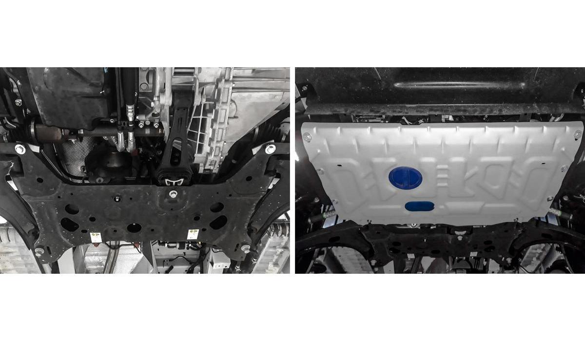 Защита картера и КПП Rival для Ford Tourneo Custom FWD 2012-2018 2017-н.в., штампованная, алюминий 4 мм, с крепежом, 333.1879.1