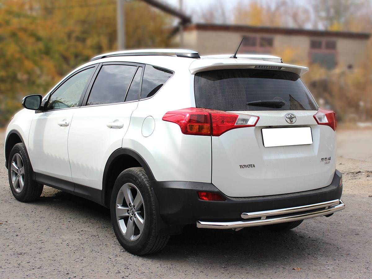 Защита заднего бампера радиусная двойная d-53+43 с подгибами для автомобиля Toyota Rav-4 2013-наст.вр., Технотек, арт. TRN13_3.7