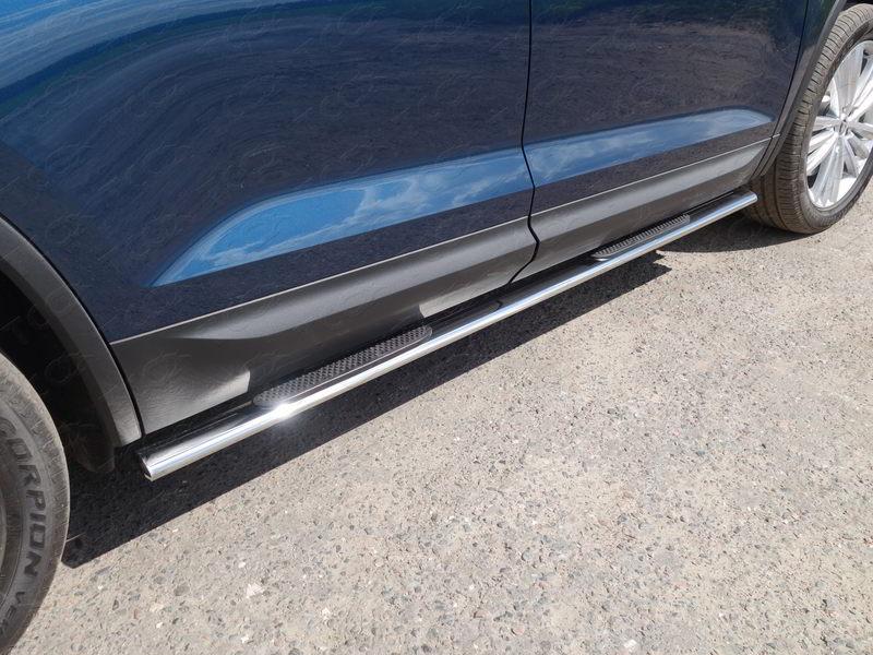 Пороги овальные с накладкой 75х42 мм для автомобиля Skoda Kodiaq 2017-, TCC Тюнинг SKOKOD17-08