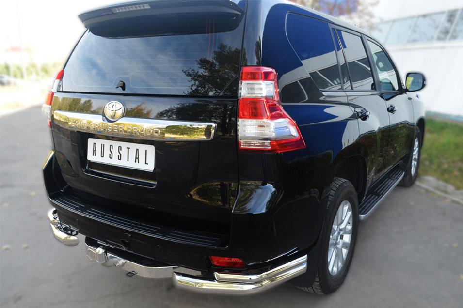 Защита заднего бампера уголки d76/42 длинные для Toyota LC Prado 150 2014, Руссталь LCPZ-001722