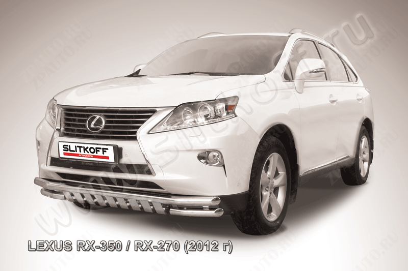 Защита переднего бампера d57+d57 двойная с защитой картера Lexus RX-350 RX-270 (2012-2015) , Slitkoff, арт. LRX35-12.005