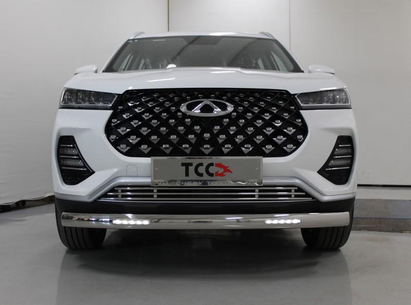 Защита передняя нижняя (овальная с ДХО) 75х42 мм для автомобиля Chery Tiggo 7 PRO 2020 арт. CHERTIG7P20-20