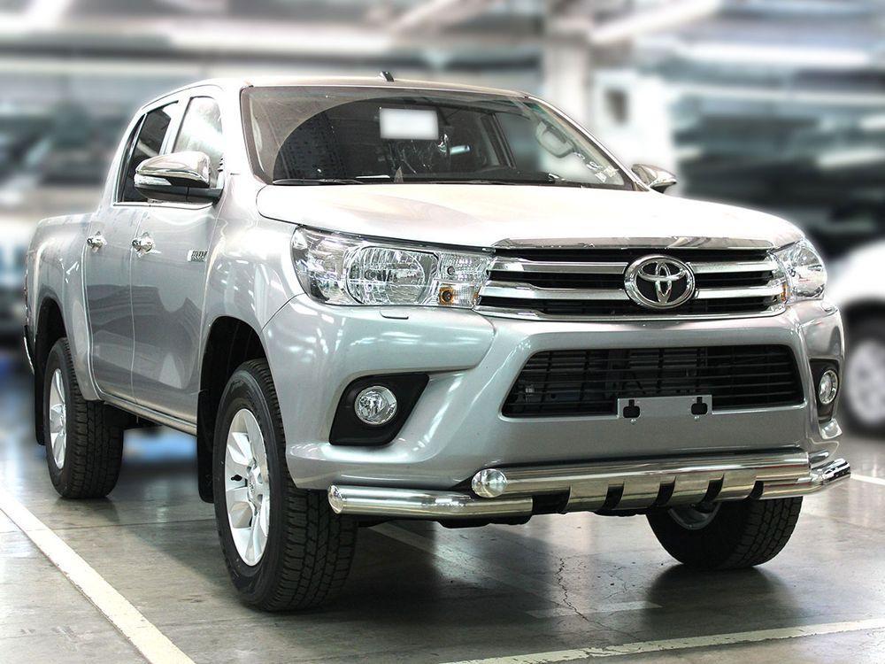 Защита переднего бампера d-76 с доп.накладками для Toyota Hilux 2015, Технотек TH15_1.2