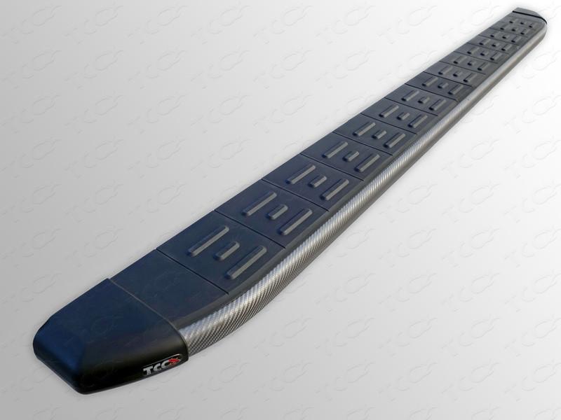 Пороги алюминиевые с пластиковой накладкой (карбон серые) 1720 мм для автомобиля Geely Emgrand X7 2013- TCC Тюнинг арт. GEELEMGX715-17GR