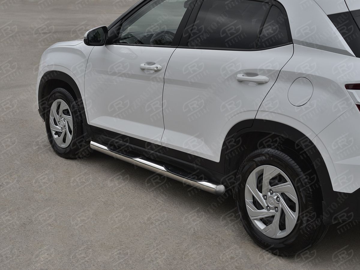 HYUNDAI CRETA 2021- Пороги труба d76 с накладкой (вариант 3) HCRT-0038243