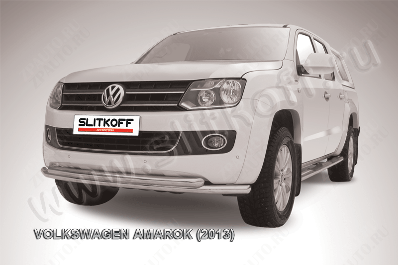 Защита переднего бампера d57+d57 двойная радиусная Volkswagen Amarok (2010-2016) Black Edition, Slitkoff, арт. VWAM13-006BE