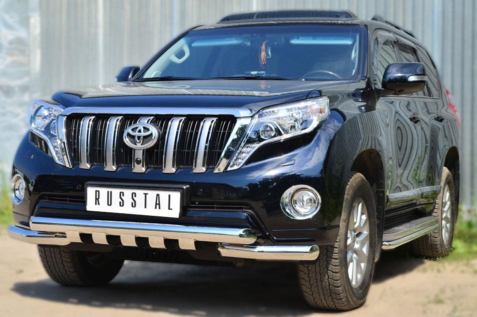 Защита переднего бампера d76/76 с клыками для Toyota LC Prado 150 2014, Slitkoff LCPZ-001716