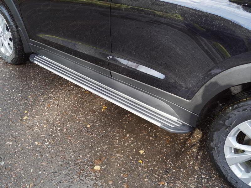 Пороги алюминиевые "Slim Line Silver" 1720 мм для автомобиля Hyundai Tucson 2018-, TCC Тюнинг HYUNTUC18-33S