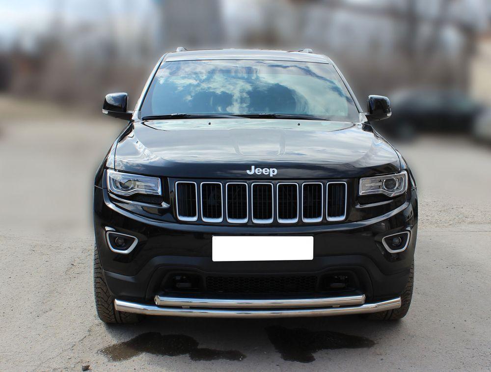 Дуга передняя по низу бампера радиусная двойная d-60+53 для Jeep Grand Cherokee 2013 (WK2), Технотек JGC14_1.2