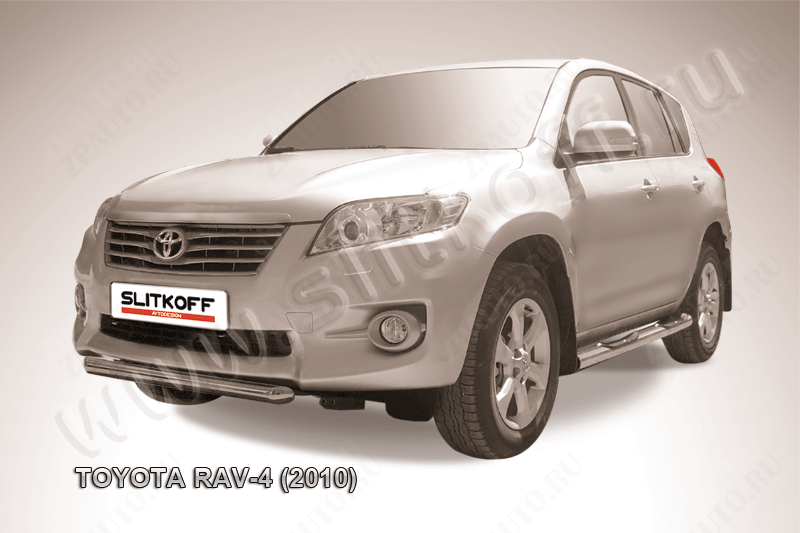 Защита переднего бампера d57 короткая Toyota Rav-4 (2010-2016) Black Edition, Slitkoff, арт. TR410-008BE