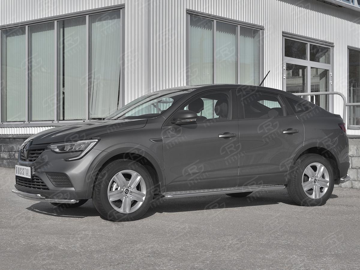 Пороги труба d42 с листом (Лист алюм, проф.сталь) (вариант 2) для автомобиля Renault Arkana арт. RARL-0033182, Slitkoff