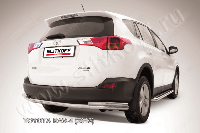 Защита заднего бампера d57+d42 двойная Toyota Rav-4 (2012-2015) Black Edition, Slitkoff, арт. TR413-009BE