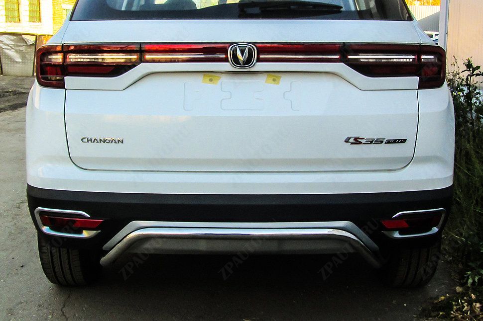 Защита заднего бампера d42 скоба Changan CS35Plus (2018-2023) Black Edition, Slitkoff, арт. CHANCS35P-008BE