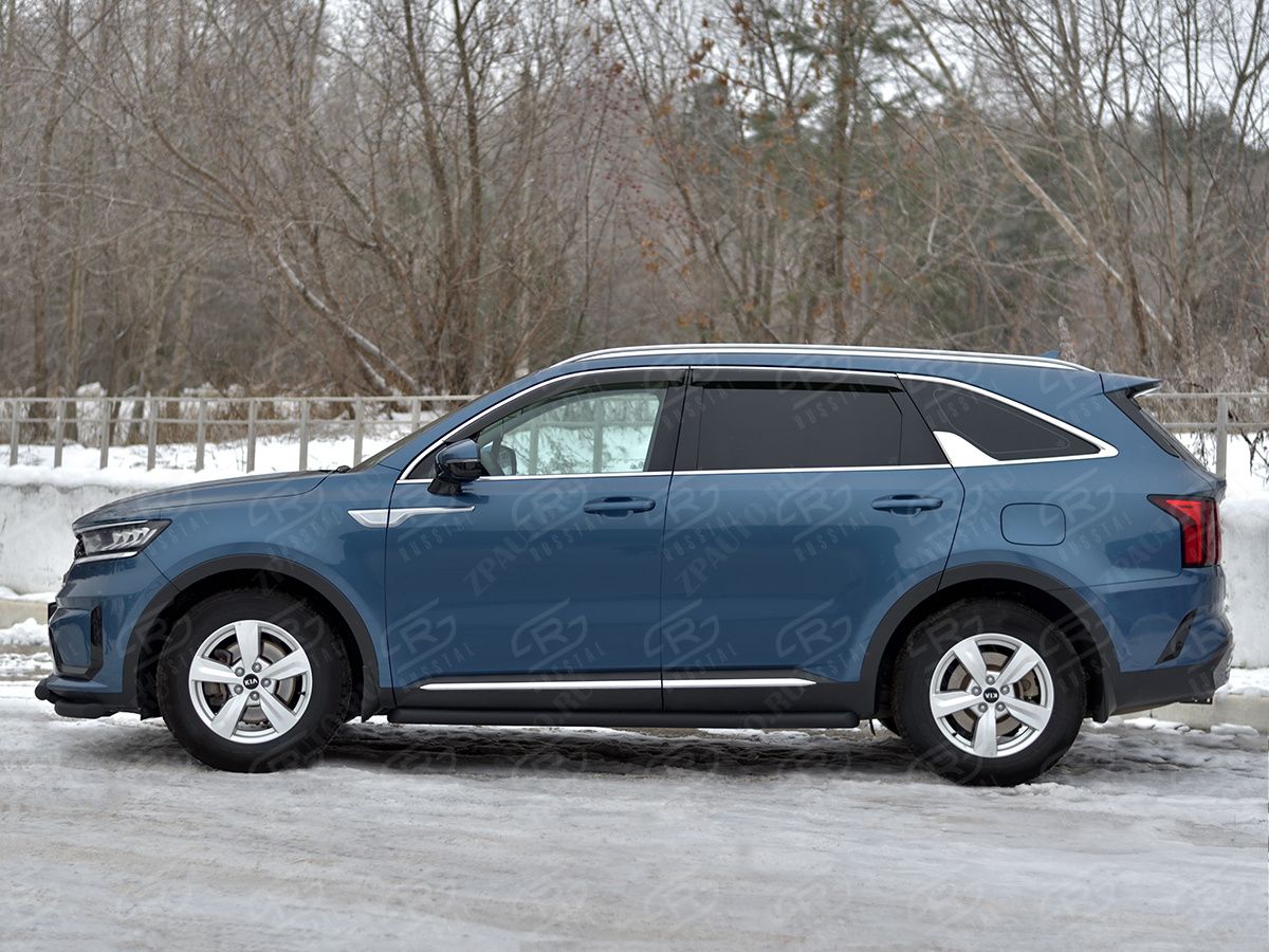 KIA SORENTO 2020- Пороги труба d57 секции (вариант 1) black KSORT-004018CH