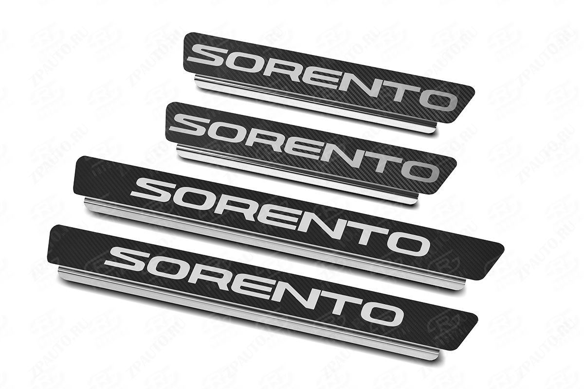 KIA SORENTO 2020- Накладки на пороги RUSSTAL (нерж., карбон, надпись) KSOR20-06