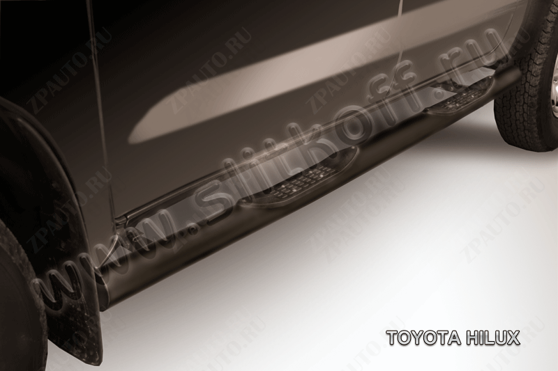 Защита порогов d76 с проступями черная Toyota Hilux (2004-2011) , Slitkoff, арт. THL009B
