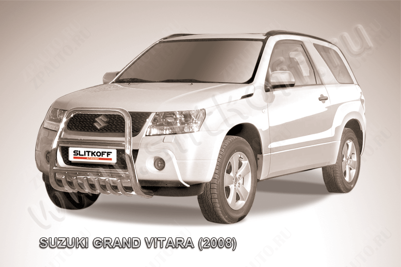 Кенгурятник d57 высокий с защитой картера Suzuki Grand Vitara 3 doors (2008-2012) Black Edition, Slitkoff, арт. SGV3D08003BE